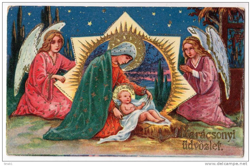 CHRISTMAS BABY JESUS AND ANGELS Nr. 1289 OLD POSTCARD - Other & Unclassified