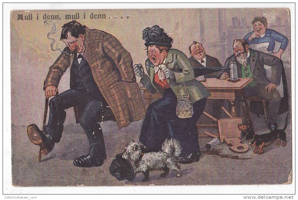 Dachshound Dog Humor Ca1900 Original Postcard Cpa Ak (W3_692) - Honden