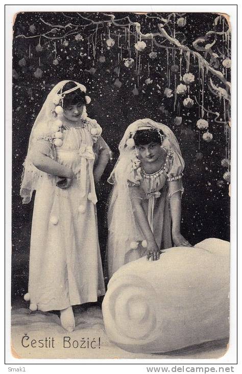 CHRISTMAS GIRLS IN WHITE SERIE 507 OLD POSTCARD 1907. - Other & Unclassified