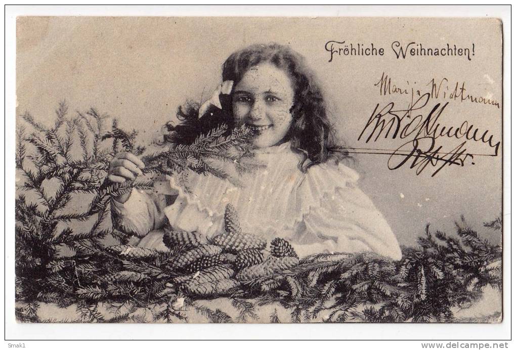 CHRISTMAS LADY WITH A TREE SERIE 675 OLD POSTCARD 1905. - Other & Unclassified