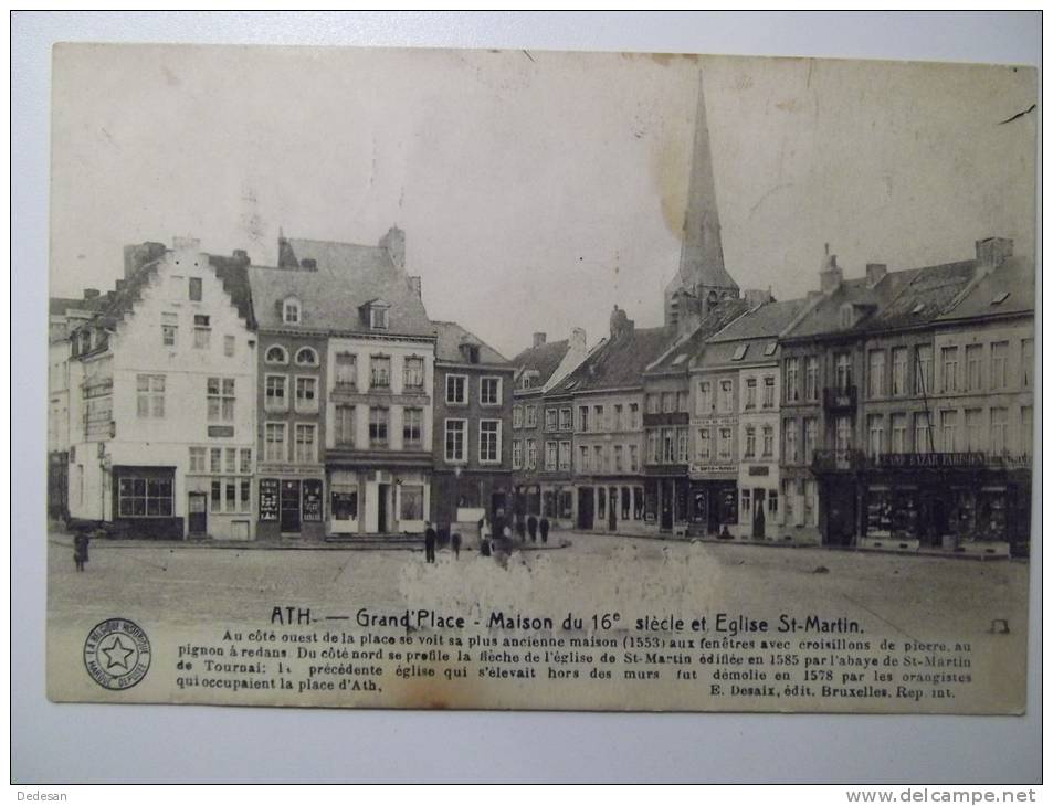 Cpa Ath Grand'place Maison Du 16 Siecle Et église St Martin - Vue Rare 1921 - BE01 - Ath