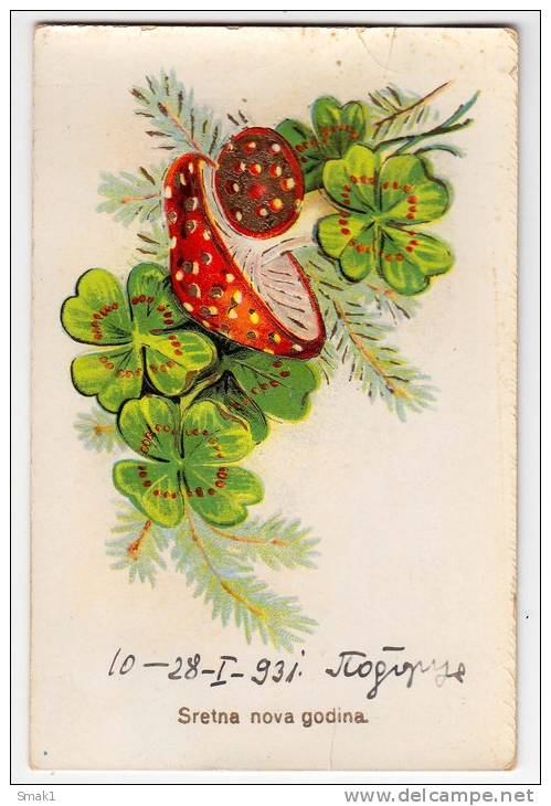 NEW YEAR MUSHROOMS ON A TREE Nr. 3579 OLD POSTCARD 1931. - New Year