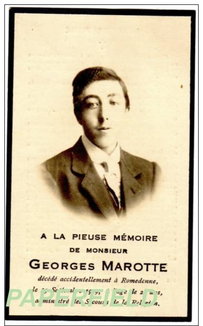 Pieux Souvenir Georges MAROTTE - Décédé Accidentellement à ROMEDENNE En 1929 à L'âge De 24 Ans - Devotion Images