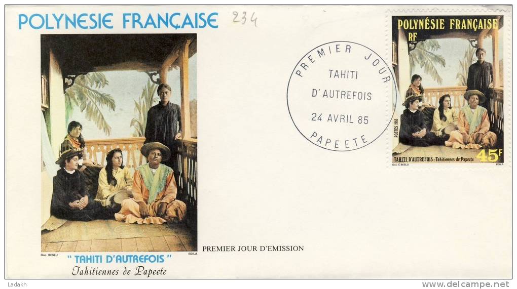 FDC  POLYNÉSIE  1985 TAHITI  D' AUTREFOIS # TAHITIENNES # COSTUMES - FDC