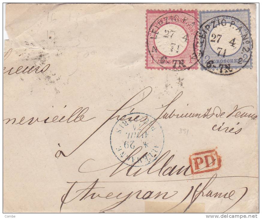 Partie De Lettre , 1871, PD, LEIPZIG Pour MILLAU, Entrée ALLEMAGNE PAG. PARIS/1514 - Storia Postale