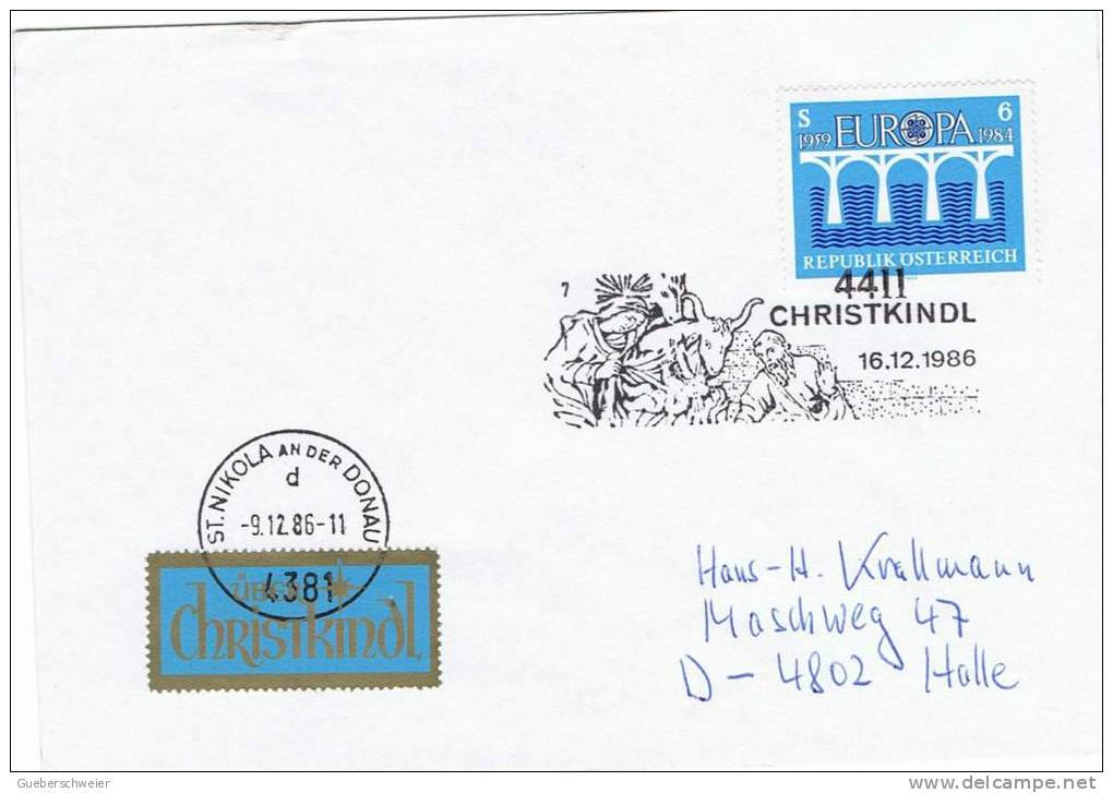 NOEL 6 - AUTRICHE Lettre Avec Obl. CHRISTKINDL 1986 + Obl. De ST.NIKOLA An Der Donau - Storia Postale