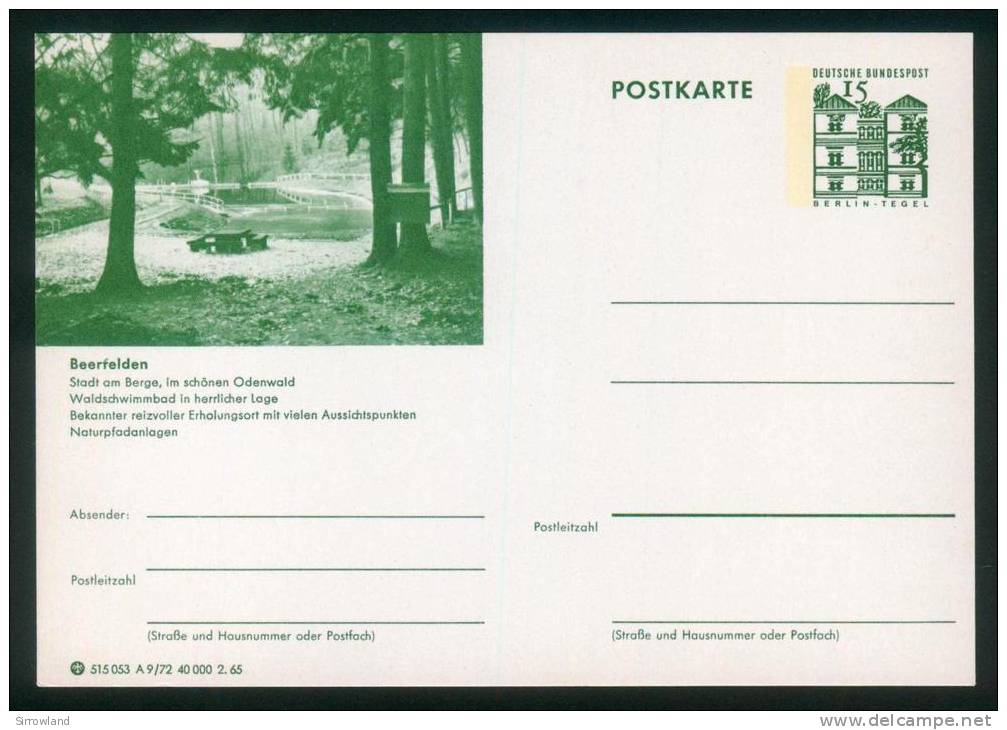 Bund BPK  1965  Mi: P 86  A9-072  Beerfelden - Waldschwimmbad - Illustrated Postcards - Mint