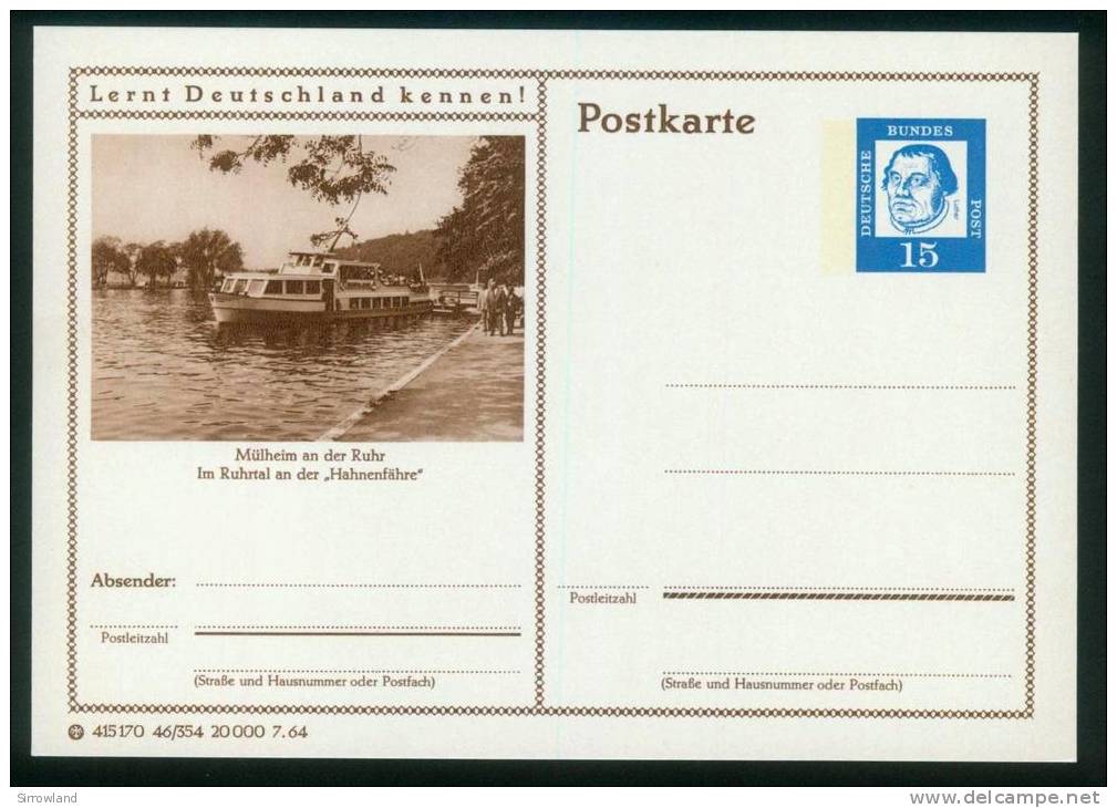 Bund BPK  1964  Mi: P 81  46-354  Mülheim An Der Ruhr - Ausflugsboot - Illustrated Postcards - Mint