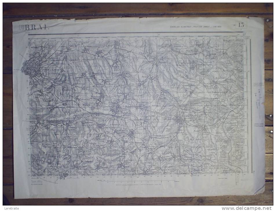 Carte De Cambrai, Quadrillage Kilométrique, Projection Lambert / Zone Nord, Tirage Avril 1946, Type 1889 - Cartes Topographiques