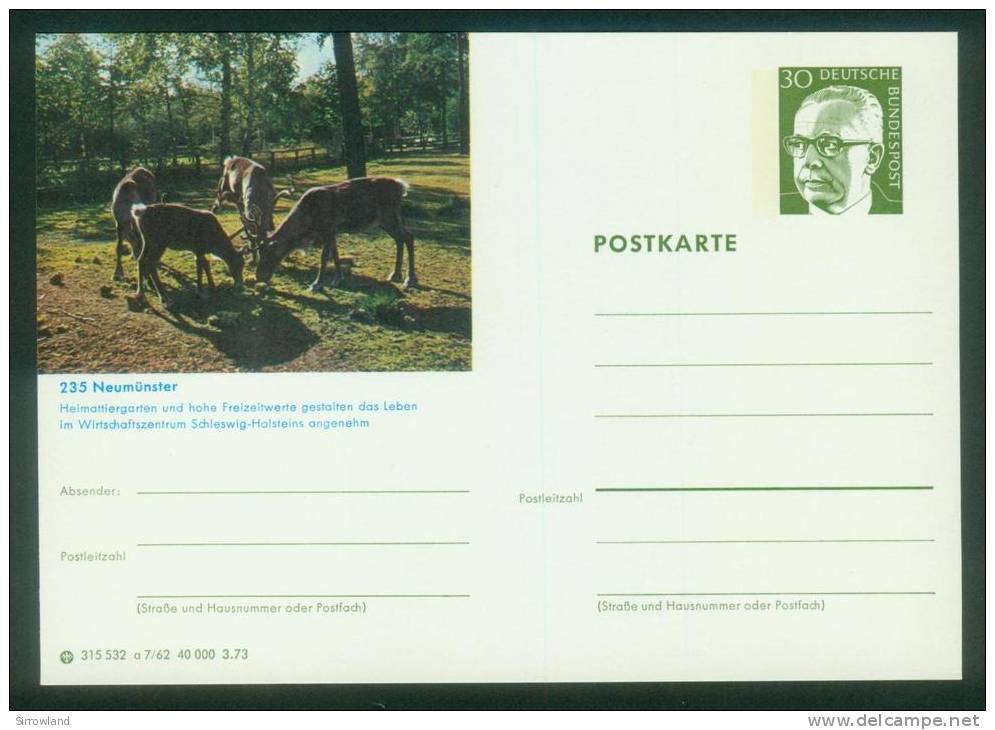 Bund BPK  1973  Mi: P 109 A7-062  Neumünster - Zoo - Rehe - Postales Ilustrados - Nuevos