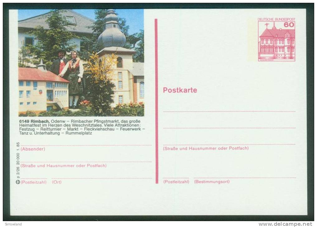 Bund BPK  1985  Mi: P 138 P2-026  Rimbach - Modell Der Ev. Kirche - Postales Ilustrados - Nuevos