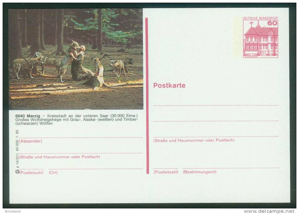 Bund BPK  1985  Mi: P 138 P14-211  Merzig - Wolfsfreigehege - Illustrated Postcards - Mint