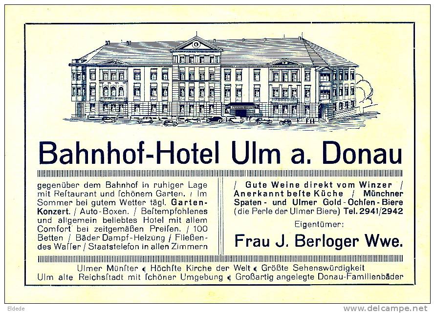 Ulm Bahnhof Hotel Frau J. Berloger Munchner Spaten, Ulmer Gold Ochlen Biere - Ulm