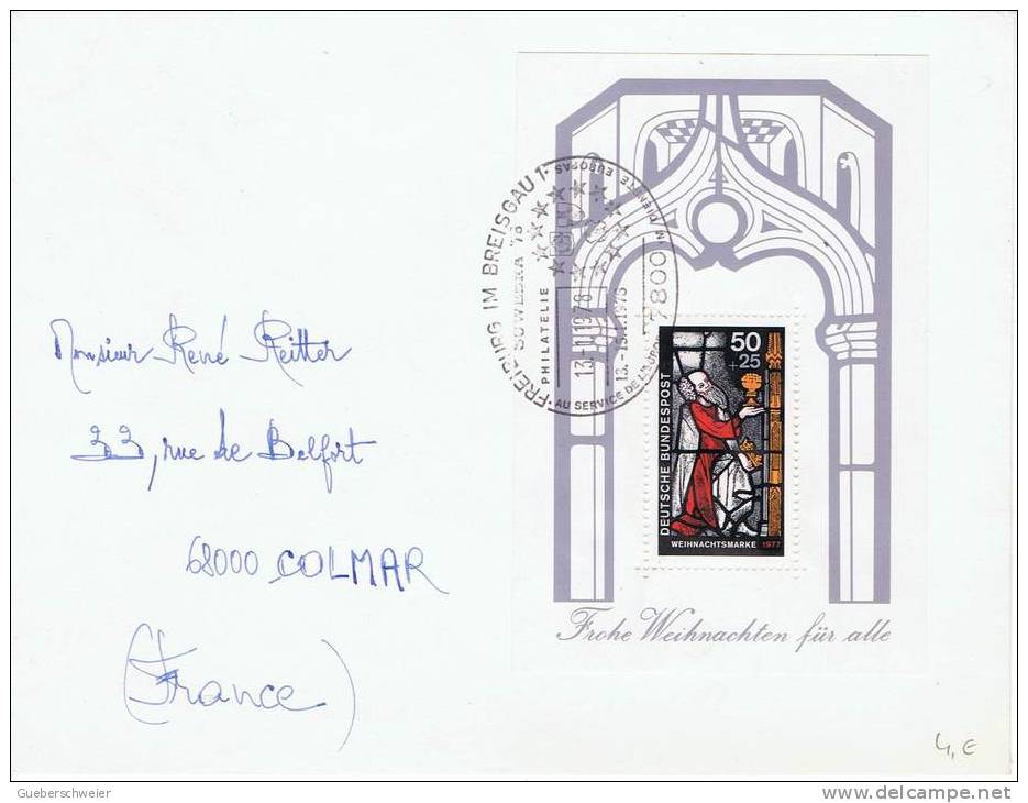 NOEL 44 - ALLEMAGNE Bloc De Noël 1977 Sur Lettre Obl. SUWEBRA FREIBURG 1978 - 1959-1980