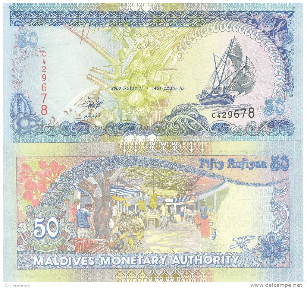 (7021) MALDIVES, 2000. 50 Rufiyaa.P-21. UNC - Maldives