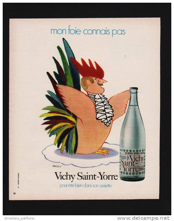 Publicité Papier 1973  Boisson Eau Minerale VICHY SAINT YORRE Illustrateur Dessin DARIGO Coq Poule - Advertising