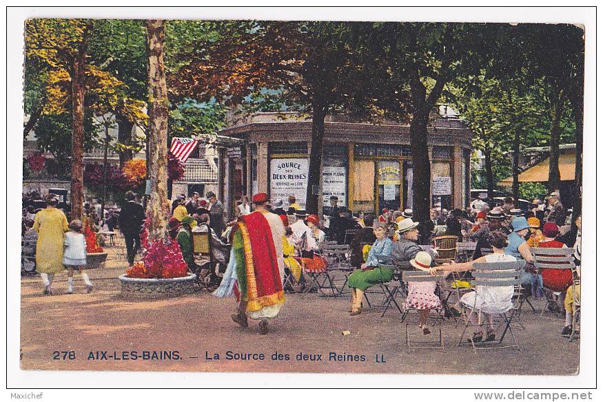 Aix Les Bains - La Sourde Des Deux Reines (terrasse Animée, Drapeau Américain, Marchand De Tapis) Circulé 1930 - Aix Les Bains