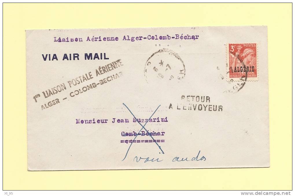 Algerie - 1ere Liaison Alger Colomb Bechar - 24-7-1946 - Type Iris - 1960-.... Storia Postale
