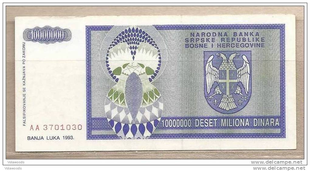 Rep. Serba Di Bosnia Erzegovina - Banconota Circolata Da 10.000.000 Dinari - 1993 - Bosnie-Herzegovine