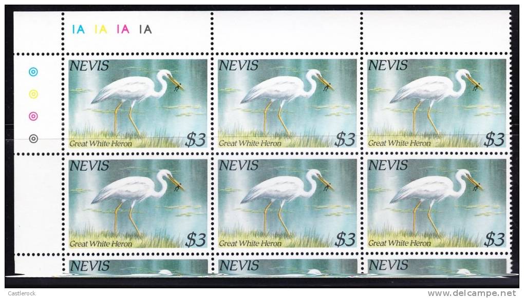 O) 1985 NEVIS,GREAT WHITE HERON,BLOCK FOR 6,MNH. - Antillen