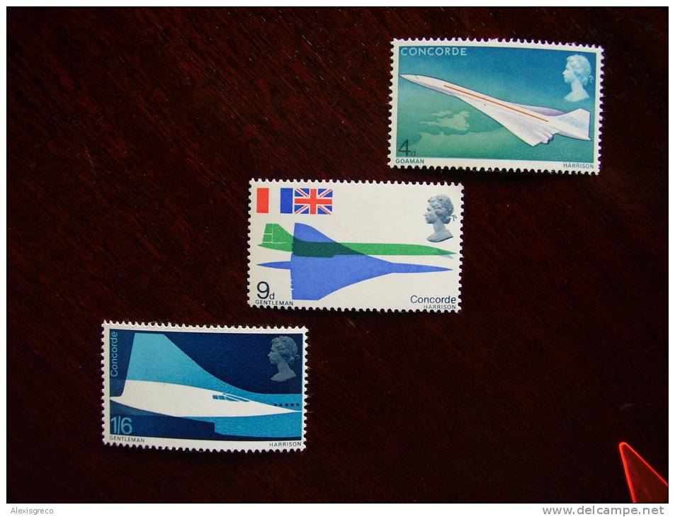 GB 1969 FIRST Flight Of CONCORDE Issue 3rd.March MNH Full Set Three Stamps To 1s6d.. - Nuevos