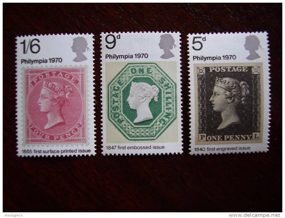 GB 1970 PHILYMPIA 70 Stamp Exhibition Issue 18th.September  MNH Full Set Three Stamps To 1s6d.. - Nuevos