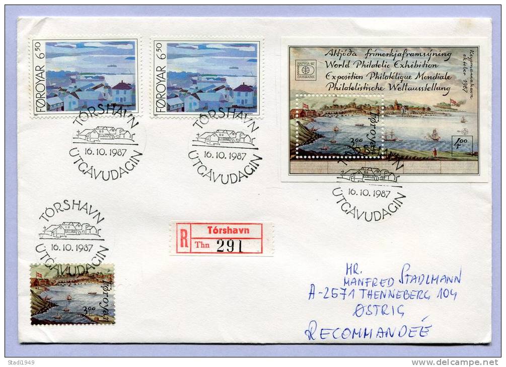 FDC Einschreibebrief Färöer Foroyar HAFNIA 87 Torshavn Views 1987 (159) - Faroe Islands