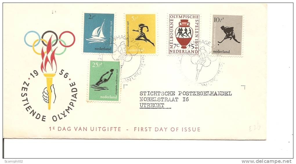 JO De Melbourne-1956 ( FDC Des Pays-Bas Ayant Voyagé à Voir) - Ete 1956: Melbourne