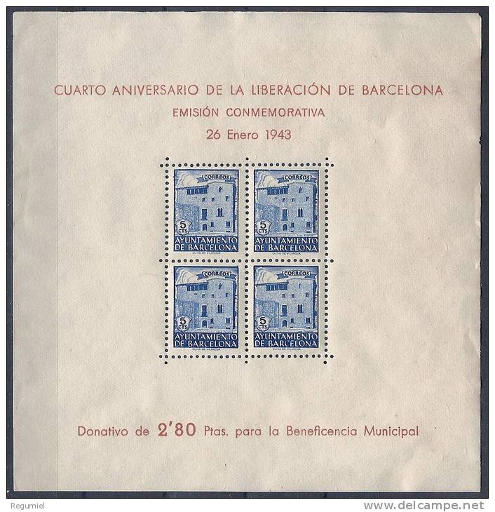 Barcelona 48 HB (*) Liberacion 1943. Sin Goma. Sin Dentar Margen Inferior - Barcelona