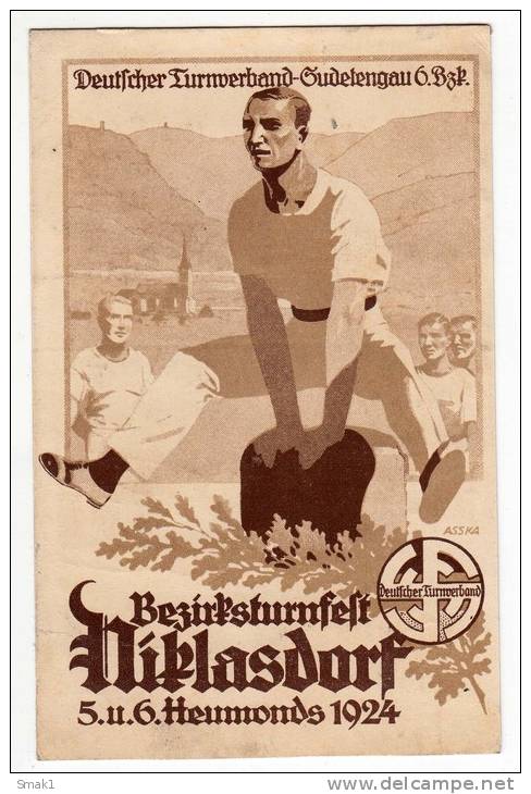 SPORTS GYMNASTICS DISTRICT TURN FESTIVAL NIKLASDORF 1924. GERMAN TURNER UNION - SUDETENGAU OLD POSTCARD - Gimnasia