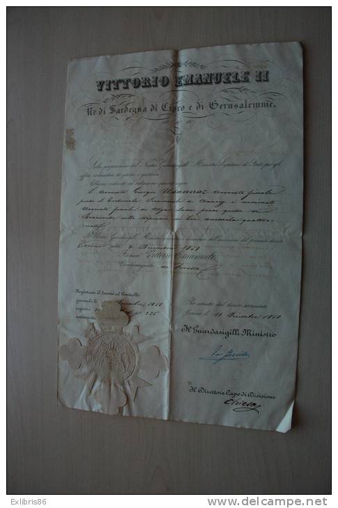Roi Vittorio Emanuelle II, Nomination Juge Usannaz D´Annecy à Bonneville (Savoie) 1858, Signé De FORESTA - Autres & Non Classés