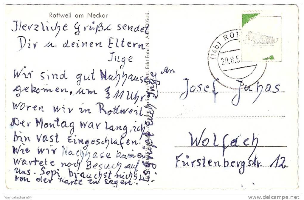 AK 414310 Rottweil Am Neckar 20.8.5 (14b) ROT B Mehr Nicht Erkennbar Teilweise Briefmarke Entfernt Nach Wolfach - Rottweil