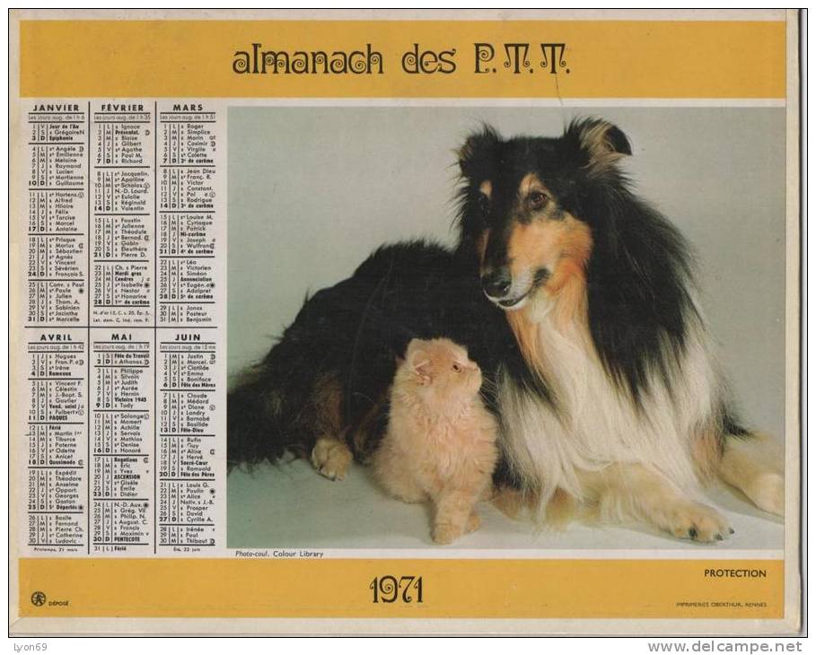 ALMANACH DES PTT 1971  EDITEUR OBERTHUR - Tamaño Grande : 1971-80
