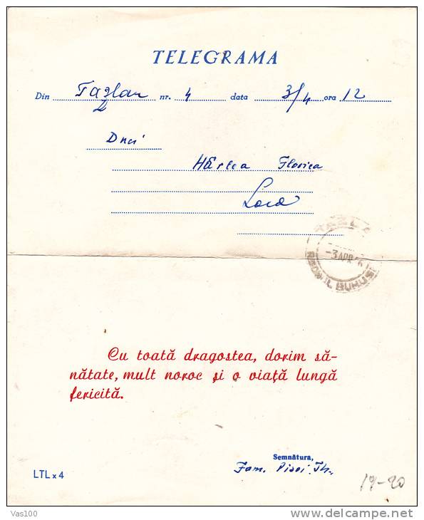 TELEGRAM,RED FLOWERS 1996,ROMANIA - Télégraphes