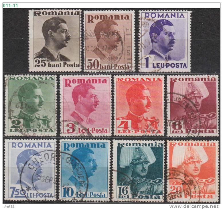 ROMANIA, 1935, King Carol II; Sc. 446-51, 53-54, 56, 58-59, Mi. 489-92, 494, 496, 498-99, 502, 505-06 - Gebraucht