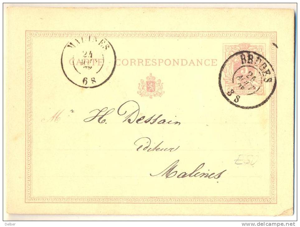 1p822: 5ct CARTE CORRESPONDANCE : D7: BRUGES  75 > MALINES - Cartes Postales 1871-1909