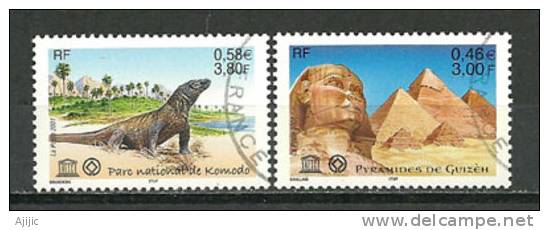 UNESCO 2001 . Yv. # 124/25. 2 T-p Oblit. (Sphinx Du Guizeh & Parc De Komodo) - Used