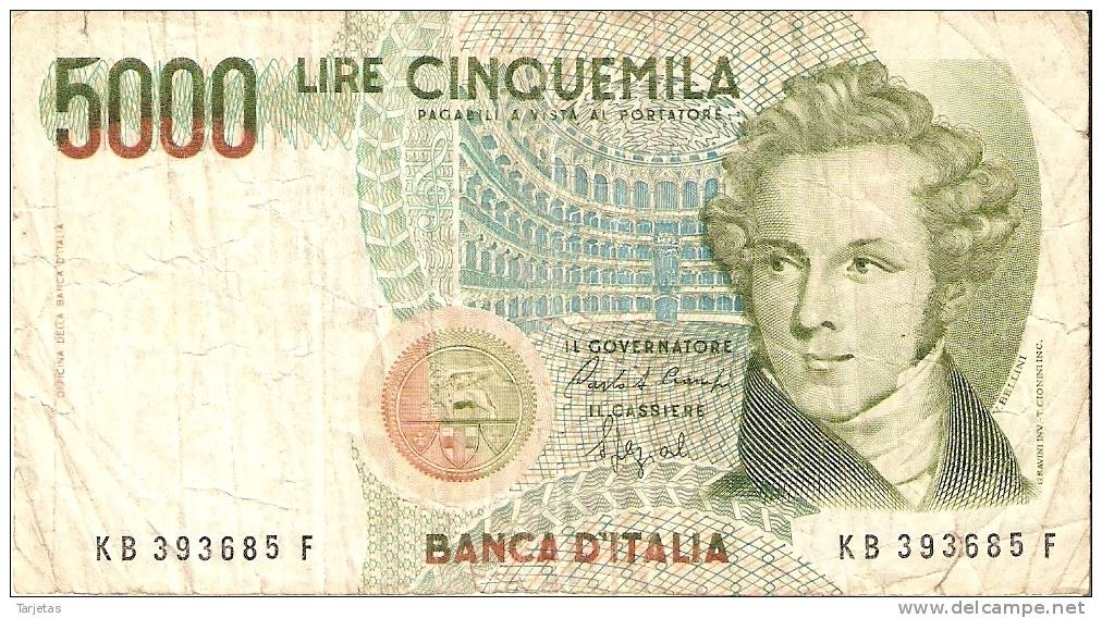 BILLETE DE ITALIA DE 5000 LIRAS DEL AÑO 1985 DE VELLINI  (BANKNOTE) - 5000 Liras