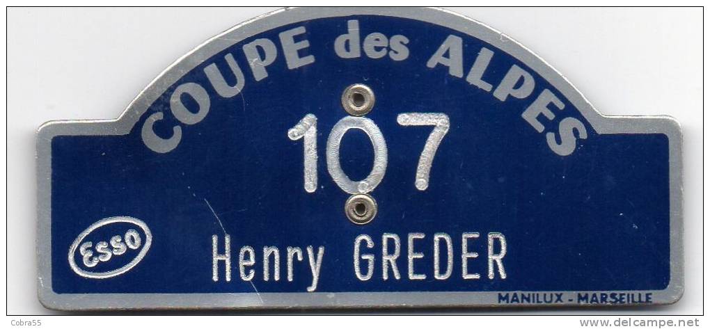 Lot De 3 Plaques émaillées Et Badges Pilote De La Coupe Des Alpes ( Pilote Henri Greder) - Habillement, Souvenirs & Autres