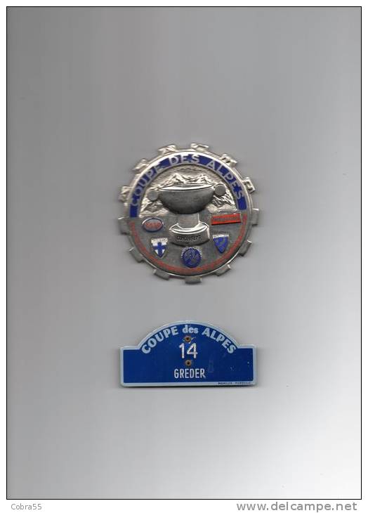 Lot De 3 Plaques émaillées Et Badges Pilote De La Coupe Des Alpes ( Pilote Henri Greder) - Habillement, Souvenirs & Autres