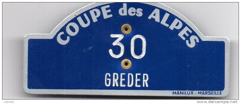 lot de 3 plaques émaillées et badges pilote de la coupe des Alpes ( pilote Henri Greder)