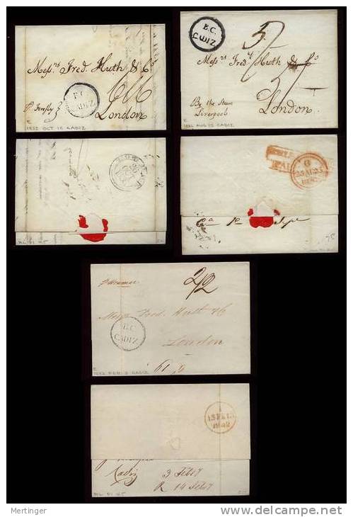 Spanien Spain 1835-42 CADIZ British Consulate 3 Covers To London - ...-1850 Prephilately