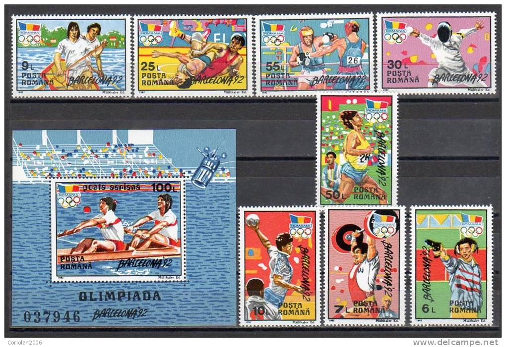 Romania 1992 / Barcelona / 8 Val + Perforated S/S - Estate 1992: Barcellona