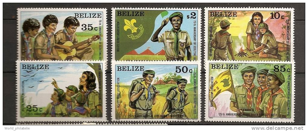 Belize 1982 N° 588 / 93 ** Scout, Scoutisme, Baden Powell, Feu De Camp, Chant, Musique, Guitare, Fanion, Oiseau, Champ - Belize (1973-...)