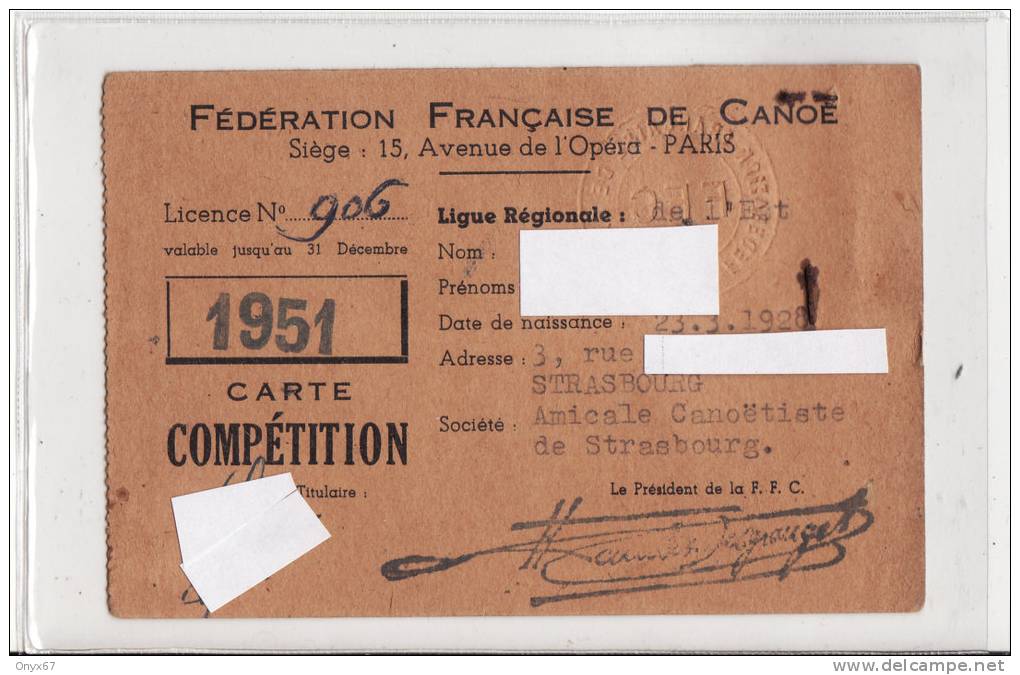 Carte COMPETITION 1951 STRASBOURG - Fédération Française De CANOE KAYAK-AVIRON-BATEAU-SPORT-VOIR 2 SCANS - Aviron