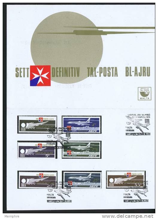1974  Air Mail Issue  Complete Set Of 7 In Presentation Folder With First Day Cancel - Malta