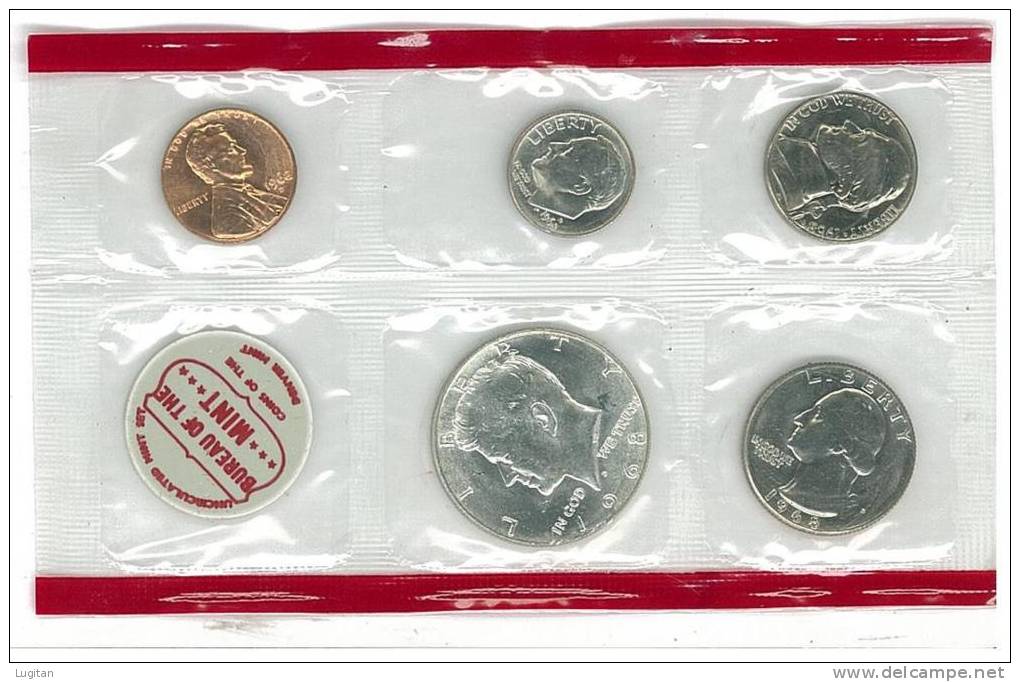 Modern U.S. Uncirculated Mint Set Coin - 5 COINS UNCIRCULATED YEAR 1968 - DENVER - BUREAU OF THE MINT  U.S.A. - Verzamelingen