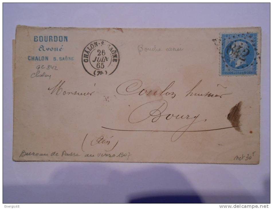 L11.lettre Chalon Sur Saone Sur 22.GC 842.bureau De Passe Type C. A Etudier - 1862 Napoleon III