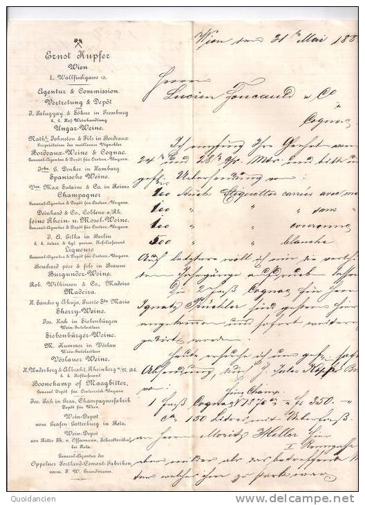 Entête  03/05/1884  -  WIEN  ( VIENNE -  Autriche )  Ernst  HUPFER  -  Vins,  Cognac,  Champagne, Madère - Autriche