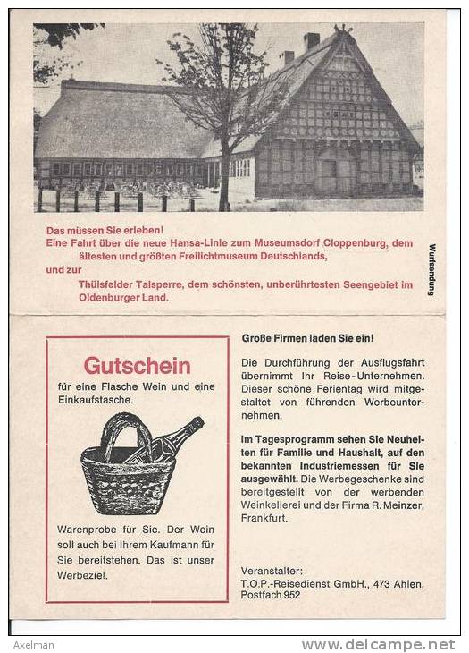 NORDWALDE: Carte De Reservation Reisebüro W. Schäpers Pour Visite Touristique, Cloppenburg,ect..... - Auto's